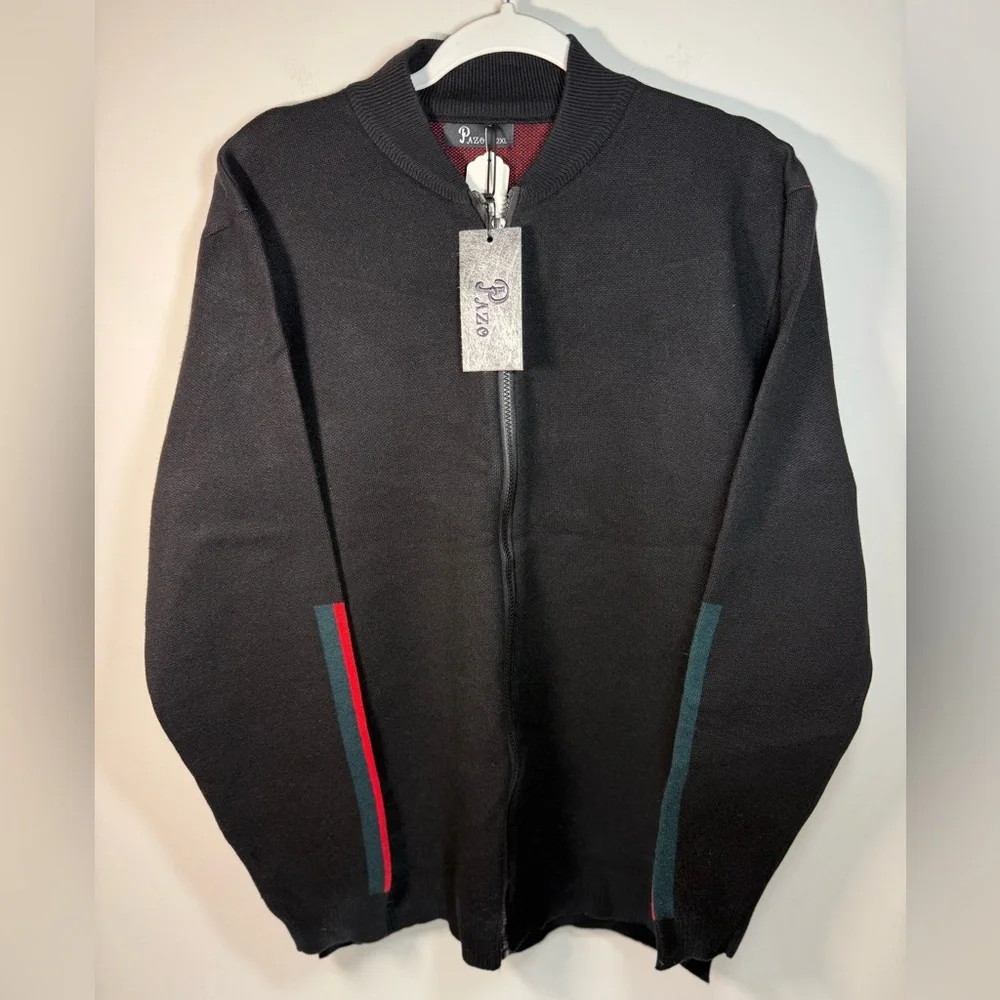 Designer Pazo Mens Black zip up Big/Tall Sweater with Stripes size 2xl NWT